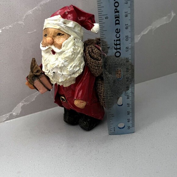 Vintage Paper-mache Santa Figurine Ornament Hand Painted With Burlap Sack - Picture 4 of 4